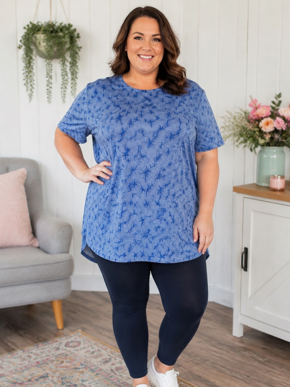 LuLaRoe Irma Blue Star Print High-Low Tunic Top Plus Size 3XL